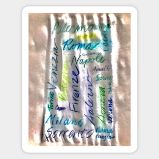 Italian City Names, Written in Italian, watercolor textile Sticker